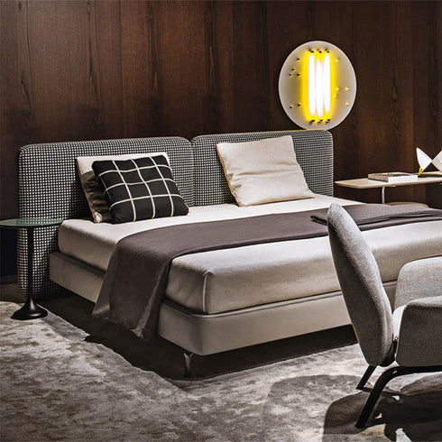 Blaise Cotton Linen Fabric Wide Headboard Minimalist Bed Frame